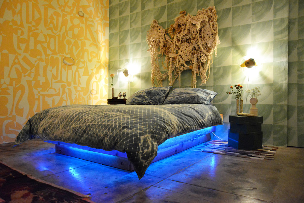 Doug Crocco, Bed, 2017, Redwood, LED lights, 16” x 61” x 81”