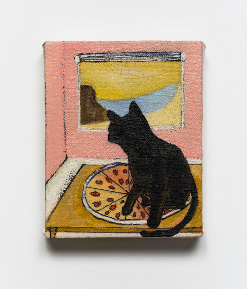 Robert Gunderman, Large Pepperoni and Cat, 2018 oil on canvas, 5 x 4 inches