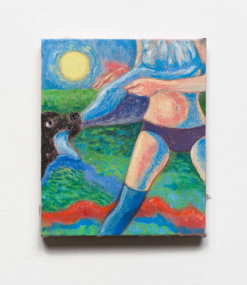 Max Maslansky, Untitled, 2019, acrylic on bed sheet fragment, 5 x 4.25 inches