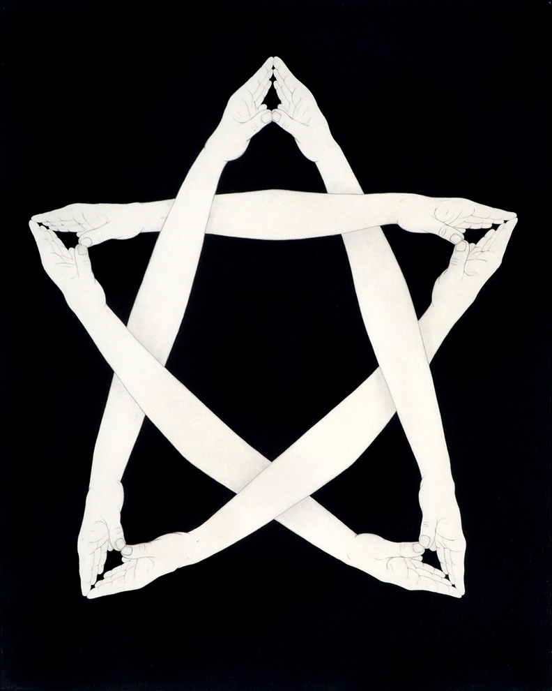 The Hands That Bind, 2007, color pencil on paper, 40 x 32 inches