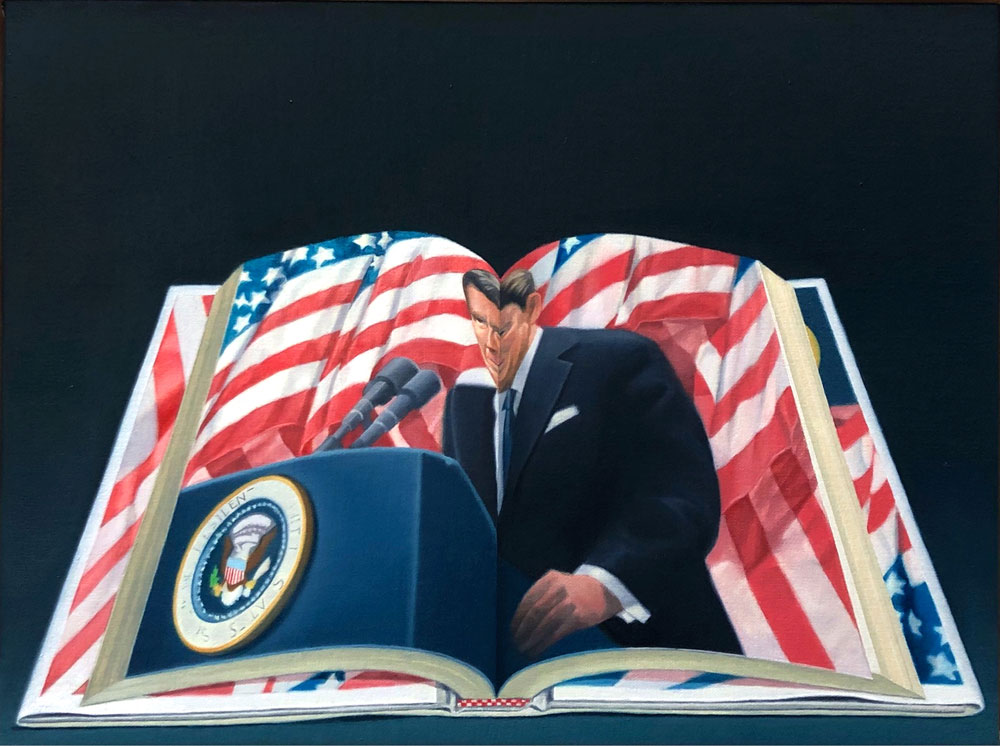 Jake Kean Mayman, Book of Reagan, 2019, oil on canvas, 13.5 x 17.5 inches