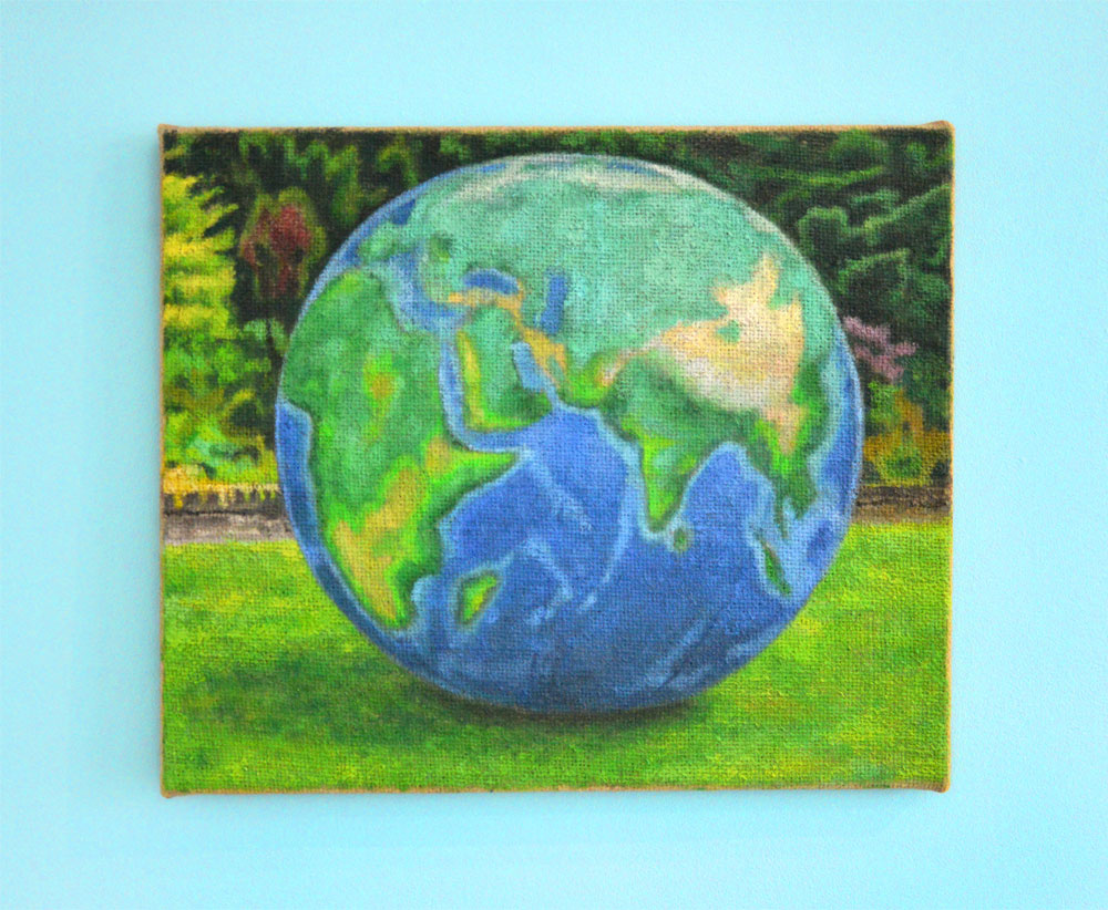 Jennifer J. Lee Globe, 2017, oil on jute, 16 x 19 inches