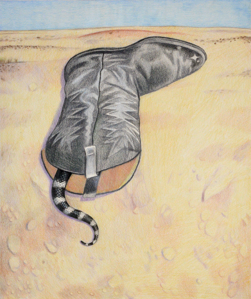 Alyssa Rogers, There’s a Snake in my Boot, 2019, colored pencil on paper, 14 x 17 inches