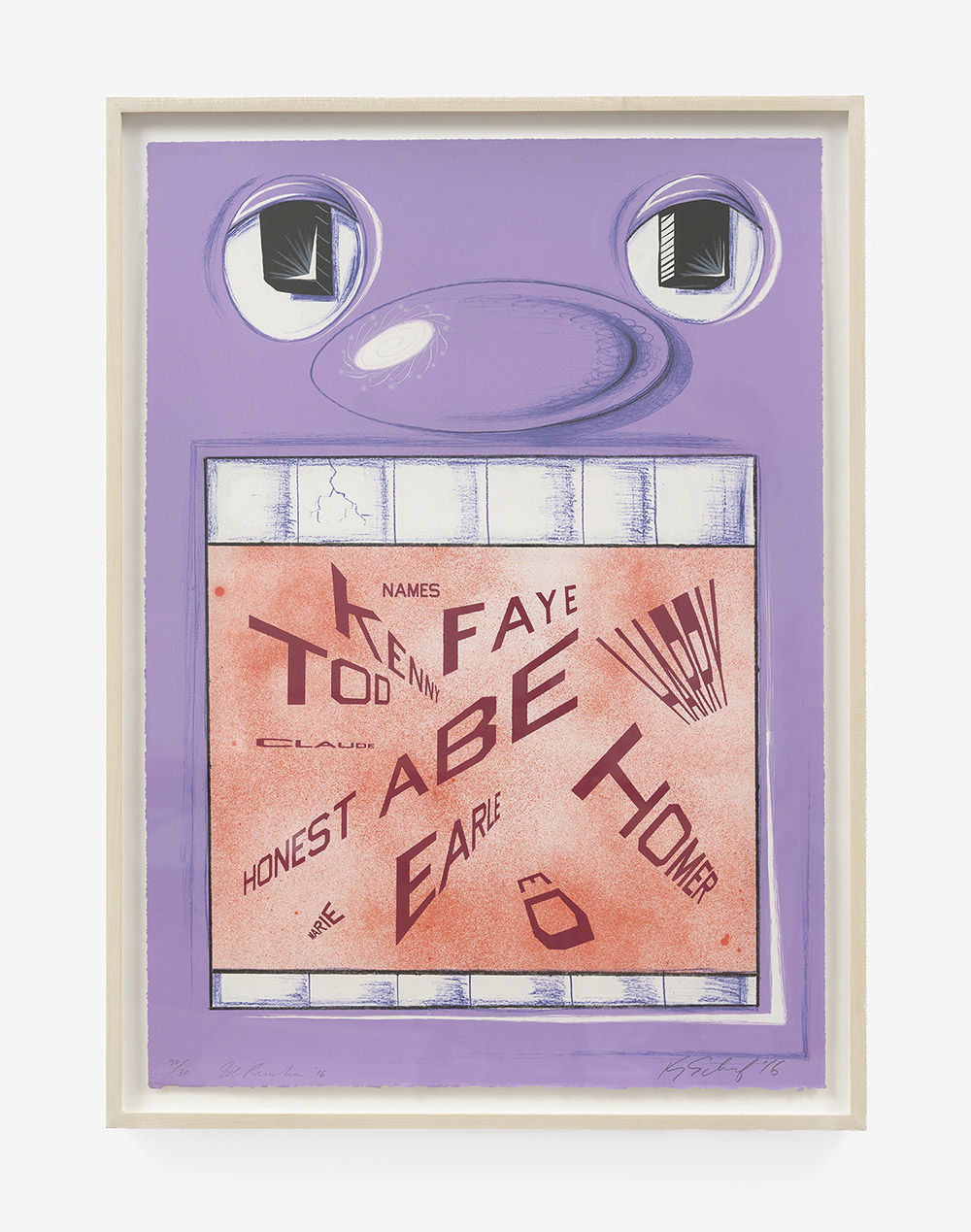 Kenny Scharf and Ed Ruscha, Names, 2016, lithograph, edition 30/30, 31 x 22 inches, 79 x 56 cm, Framed: 33 3/4 x 24 x 3/4 inches, Photography: Chris Young
