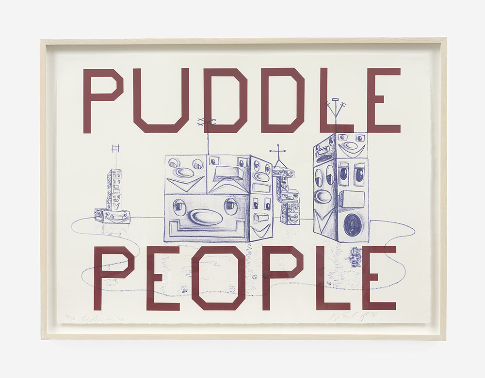 Kenny Scharf and Ed Ruscha, Puddle People, 2016, lithographs, edition 30/30, 22 x 31 inches, 56 x 79 cm, Framed: 22 3/4 inches, Photography: Chris Young