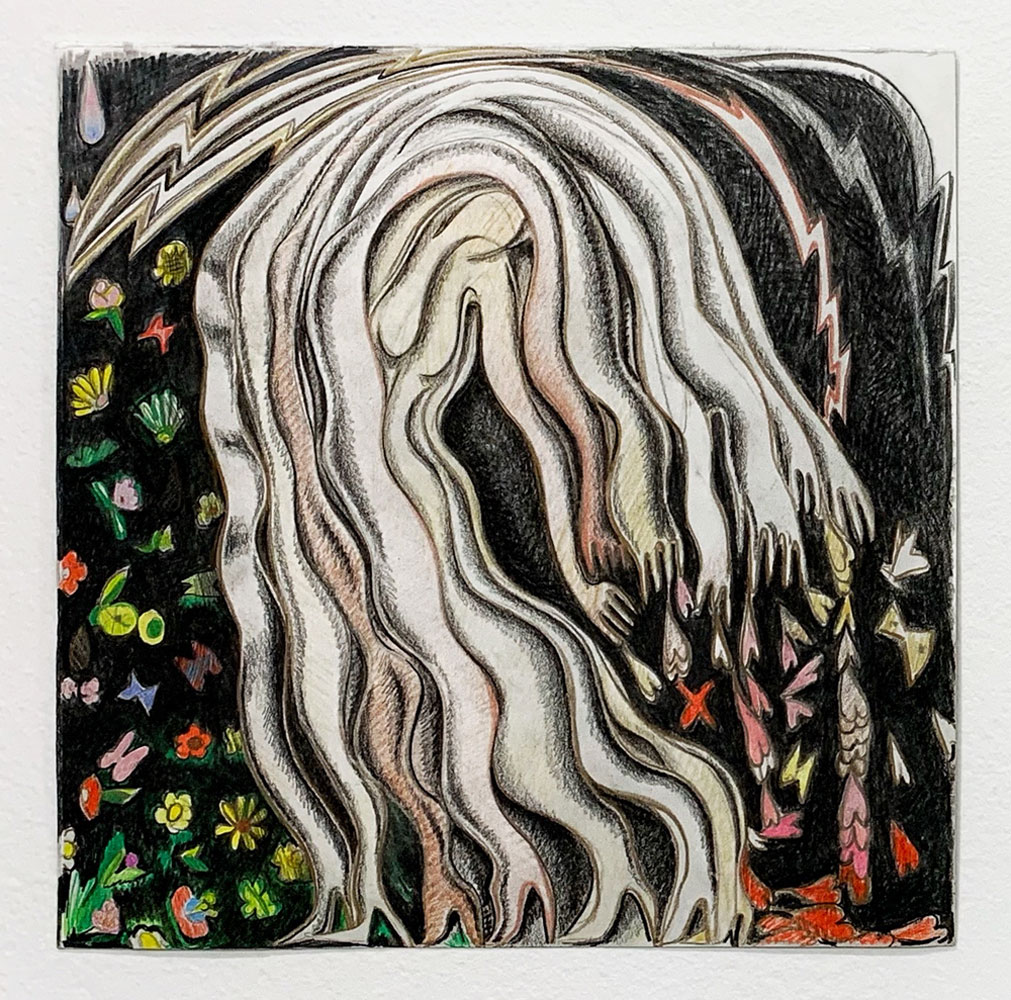 Laurie Nye, Love and Worry, 2019, color pencil on paper, 11 x 11 inches