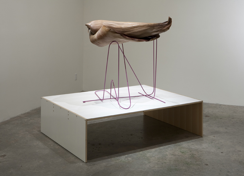 Claude Collins-Stracensky. Untitled (sex), 2006. Palm husk, steel, wood, paint, beeswax, cheesecloth, 48 x 68 x 32 inches