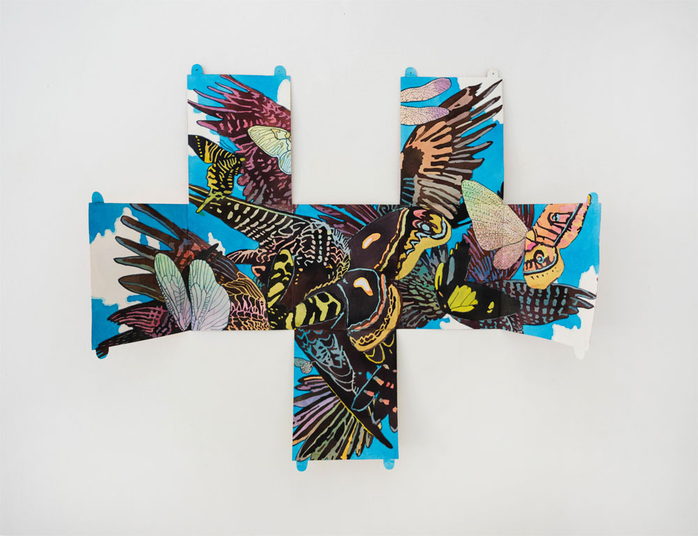 Aaron Morse, The Winged /The Damned, 2019, Acrylic and watercolor on paperFold-out book, 8 sheets joined Each approx 8.5 x 7 inches, Overall 27 x 35 inches