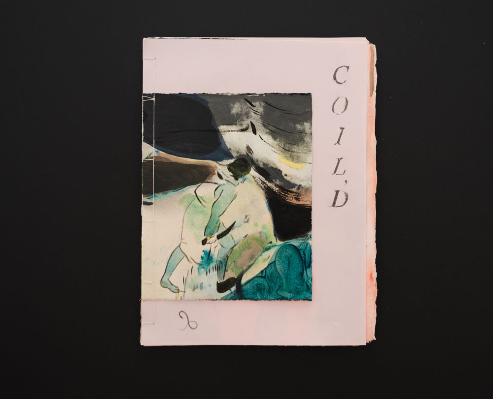 Anthony Cudahy, COIL’D, 2019, artist book with oil, acrylic, ink, pencil, various sized sheets (largest 11 x 14 inches)