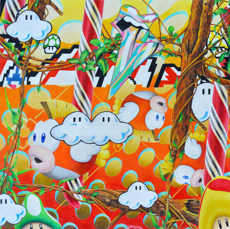 Doug Crocco, Amazon Utopia, 2018, color pencil on paper, 11x 11 inches