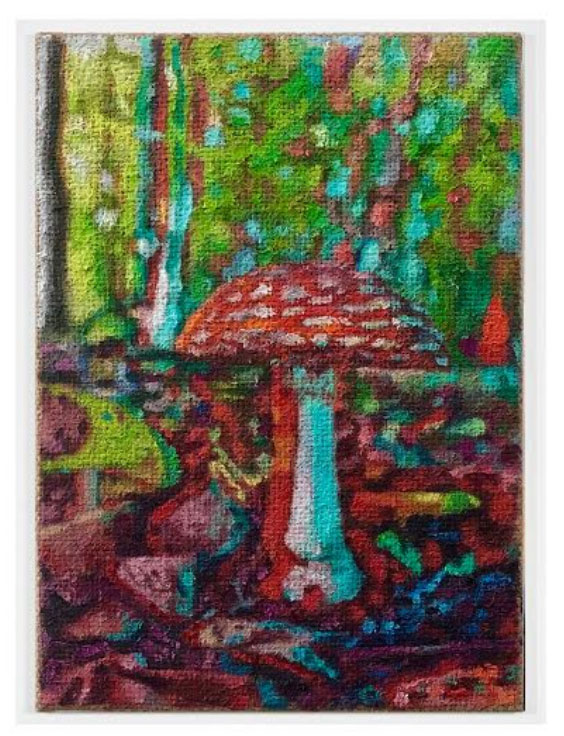 Jenny Lee, Mushroom, 2018, oil on jute, 11 x 8 inches