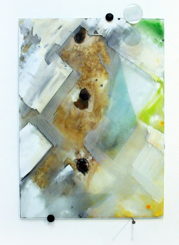 Olivia Booth, Self Portrait as Gingerbread Man, 2012, glass paint and mirror, 36 x 24 inches