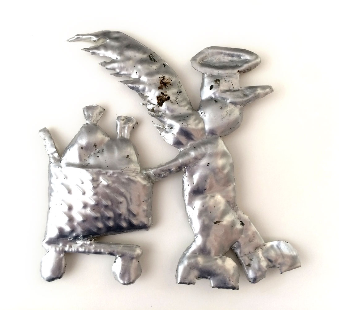 Michael Assiff, Veteran angel (Shopping cart), 2016, Aluminium repoussé, Bondo, 5.5 x 4 x .25 inches